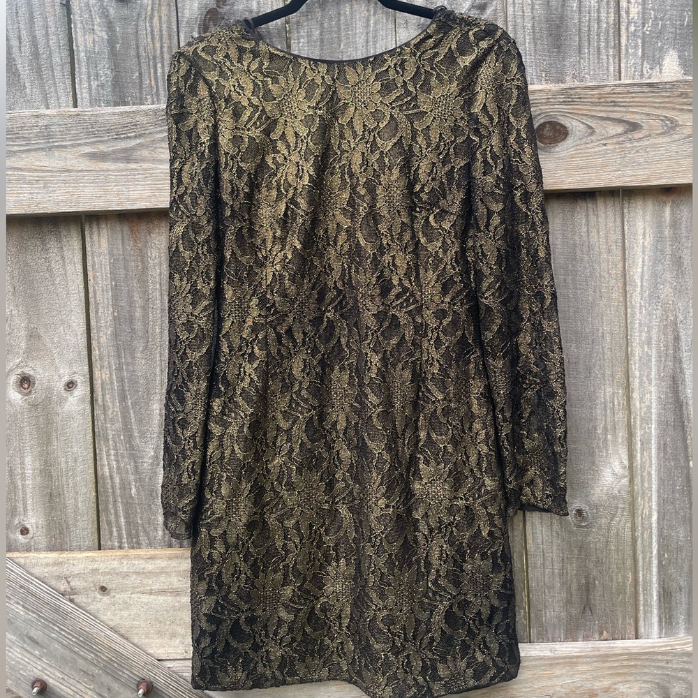 Cynthia Steffe Black and Metallic Gold Lace Dress Size 8